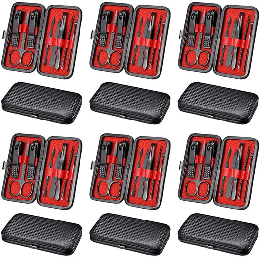 Geosar 12 Sets Manicure Set Nail Clippers Pedicure Kit 8 in 1 Grooming Stainless Steel Kits Nail Care Tools with Travel Case Xmas Gifts Christmas Stocking Stuffers for Men Women(Red Background)