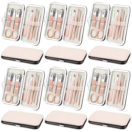 Geosar 12 Sets Manicure Set Nail Clippers Pedicure Kit 8 in 1 Grooming Stainless Steel Kits Nail Care Tools with Travel Case Xmas Gifts Christmas Stocking Stuffers for Men Women(Rose Gold)