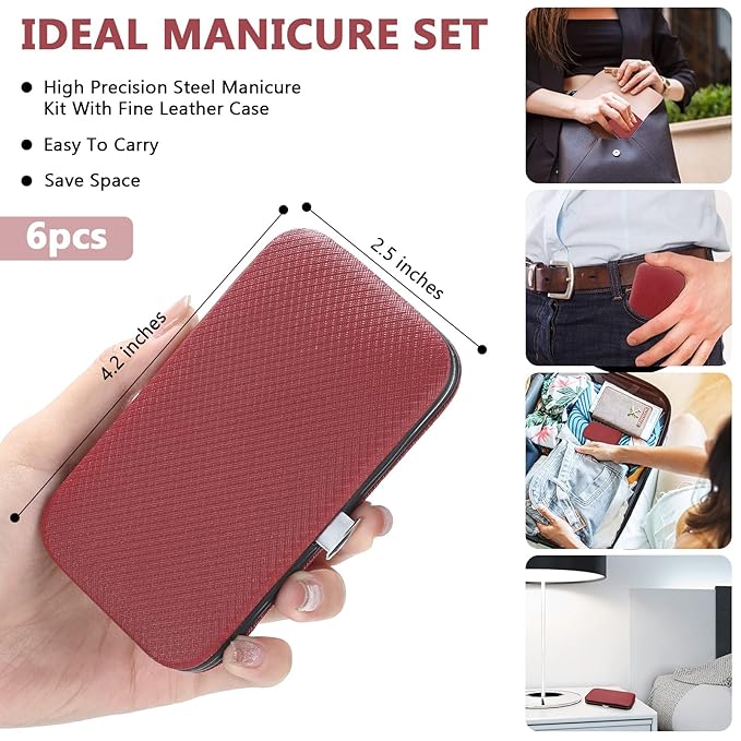 Geosar 12 Sets Manicure Set Nail Clippers Pedicure Kit 8 in 1 Grooming Stainless Steel Kits Nail Care Tools with Travel Case Xmas Gifts Christmas Stocking Stuffers for Men Women(Wine Red)