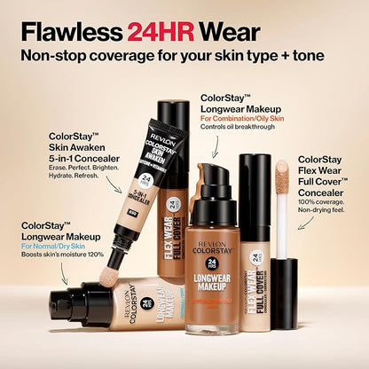 Revlon ColorStay Flex Wear, Full Cover Non-Creasing Concealer, Infused with Hyaluronic Acid & Vitamin E, Flexible Longwear, 070 Nutmeg, 0.34 Fl Oz