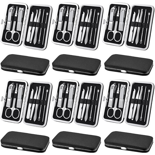 Geosar 12 Sets Manicure Set Nail Clippers Pedicure Kit 8 in 1 Grooming Stainless Steel Kits Nail Care Tools with Travel Case Xmas Gifts Christmas Stocking Stuffers for Men Women(Black)