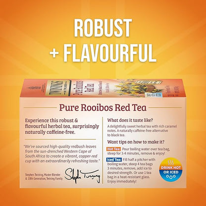Twinings Pure Rooibos Red Herbal Tea Individually Wrapped Bags, 20 Count (Pack of 1), Sweet with Uplifting Aroma, Naturally Caffeine-Free, Enjoy Hot or Iced, 20 Teabags