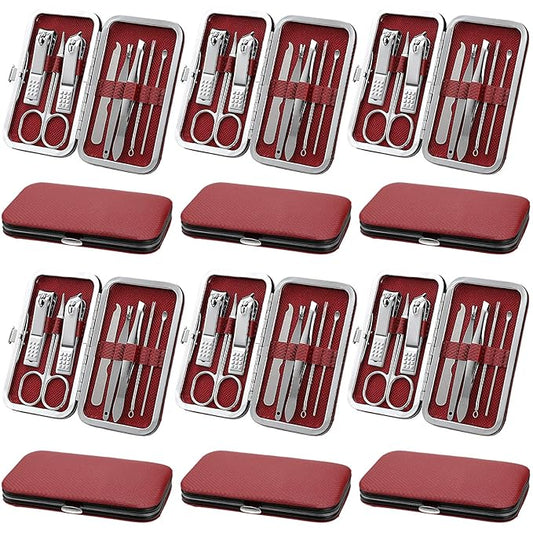 Geosar 12 Sets Manicure Set Nail Clippers Pedicure Kit 8 in 1 Grooming Stainless Steel Kits Nail Care Tools with Travel Case Xmas Gifts Christmas Stocking Stuffers for Men Women(Wine Red)