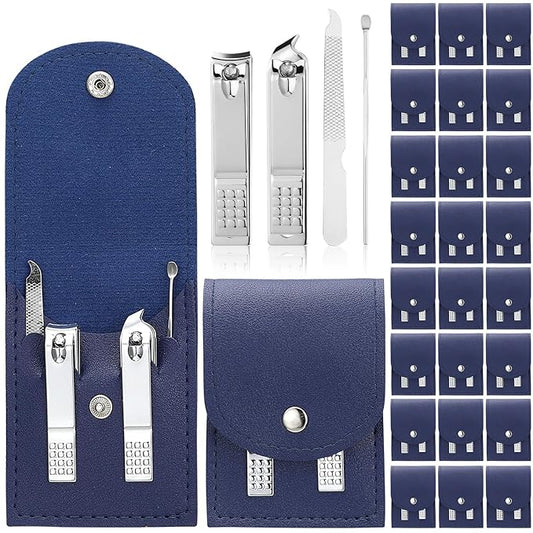 Lasnten 24 Set Christmas Manicure Set Bulk Nail Clippers Grooming Nail Kit Stainless Steel Professional Pedicure Kit Pedicure Tools with Travel Case Gifts for Xmas Men Women(4 in 1,Dark Blue)