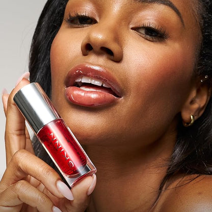 Luminous Crimson Lip Oil - Support Collagen Production, Smooth Lines & Soothe Dry Cracked Lips - Hydrating Clear Lip Oils - Improve Skin's Elasticity, Texture & Glow - Vitamin C & Manuka Honey