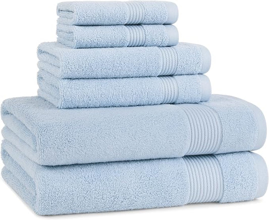 Arkwright Bath Towels Set of 6 - Super Soft 100% Cotton, 600 GSM Quick Dry & Absorbent, Luxury Bathroom Essentials with 2 Shower Towels, 2 Hand Towels and 2 Washcloths, Misty Blue
