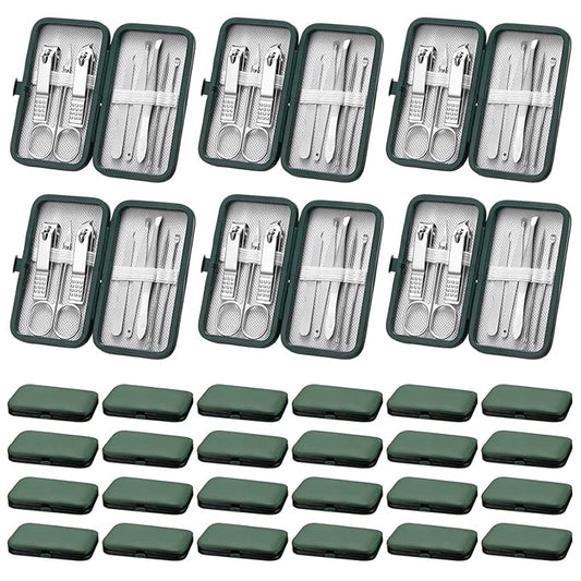 Lasnten 24 Set Christmas Manicure Set Bulk Nail Clippers Grooming Nail Kit Stainless Steel Professional Pedicure Kit Pedicure Tools with Travel Case Gifts for Xmas Men Women(8 in 1,Dark Green)