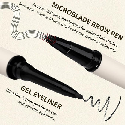 UCANBE 2-in-1 Eyebrow Pen & Gel Eyeliner Pencil – Microblading Eye Brow Pencil with Brow-Fection Angled Brush Tip + 1.5mm Ultra-Fine Eye Liner, Waterproof, Quick-Dry, Long Lasting (Black Brown)