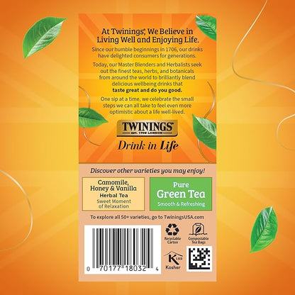 Twinings Pure Rooibos Red Herbal Tea Individually Wrapped Bags, 20 Count (Pack of 1), Sweet with Uplifting Aroma, Naturally Caffeine-Free, Enjoy Hot or Iced, 20 Teabags