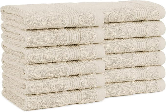 Arkwright Bath Washcloths 12 Pack - Super Soft 100% Cotton, 600 GSM Quick Dry & Absorbent, Luxury Face & Body Wash Cloth Towels for Hotels, Spa, and Vacation Rentals, Alabaster Ivory