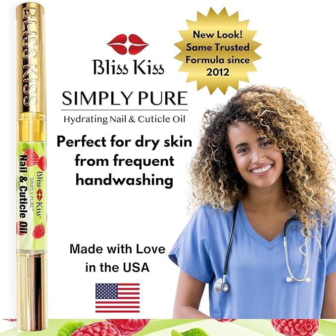 Bliss Kiss | 4 Juicy Raspberry | Oil Cuticle Pen w/Vitamin E & Jojoba⏤Nail Strengthener Nail Growth Serum for Brittle Peeling Breaking Thin Nails