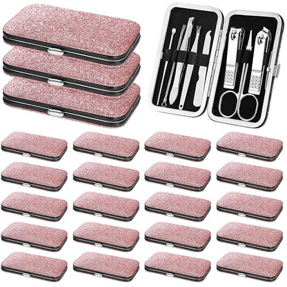Lasnten 24 Set Christmas Manicure Set Bulk Nail Clippers Grooming Nail Kit Stainless Steel Professional Pedicure Kit Pedicure Tools with Travel Case Gifts for Xmas Men Women(8 in 1,Shiny Pink)