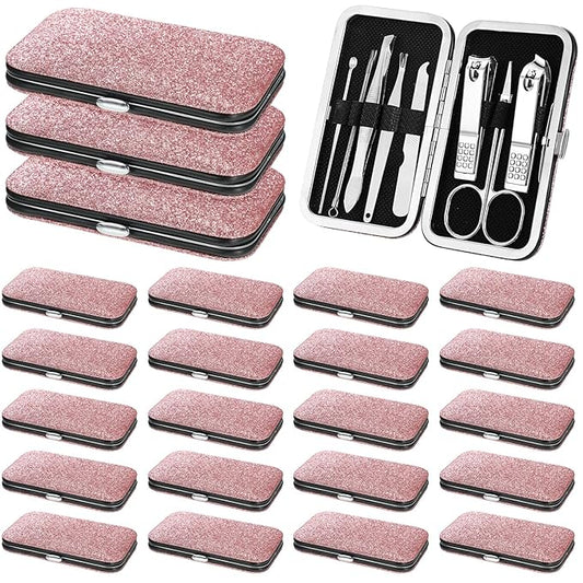Lasnten 24 Set Christmas Manicure Set Bulk Nail Clippers Grooming Nail Kit Stainless Steel Professional Pedicure Kit Pedicure Tools with Travel Case Gifts for Xmas Men Women(8 in 1,Shiny Pink)