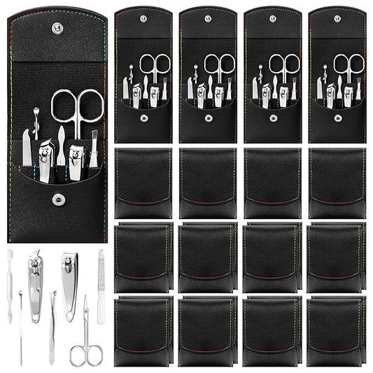 Lasnten 24 Set Christmas Manicure Set Bulk Nail Clippers Grooming Nail Kit Stainless Steel Professional Pedicure Kit Pedicure Tools with Travel Case Gifts for Xmas Men Women(7 in 1,Black)